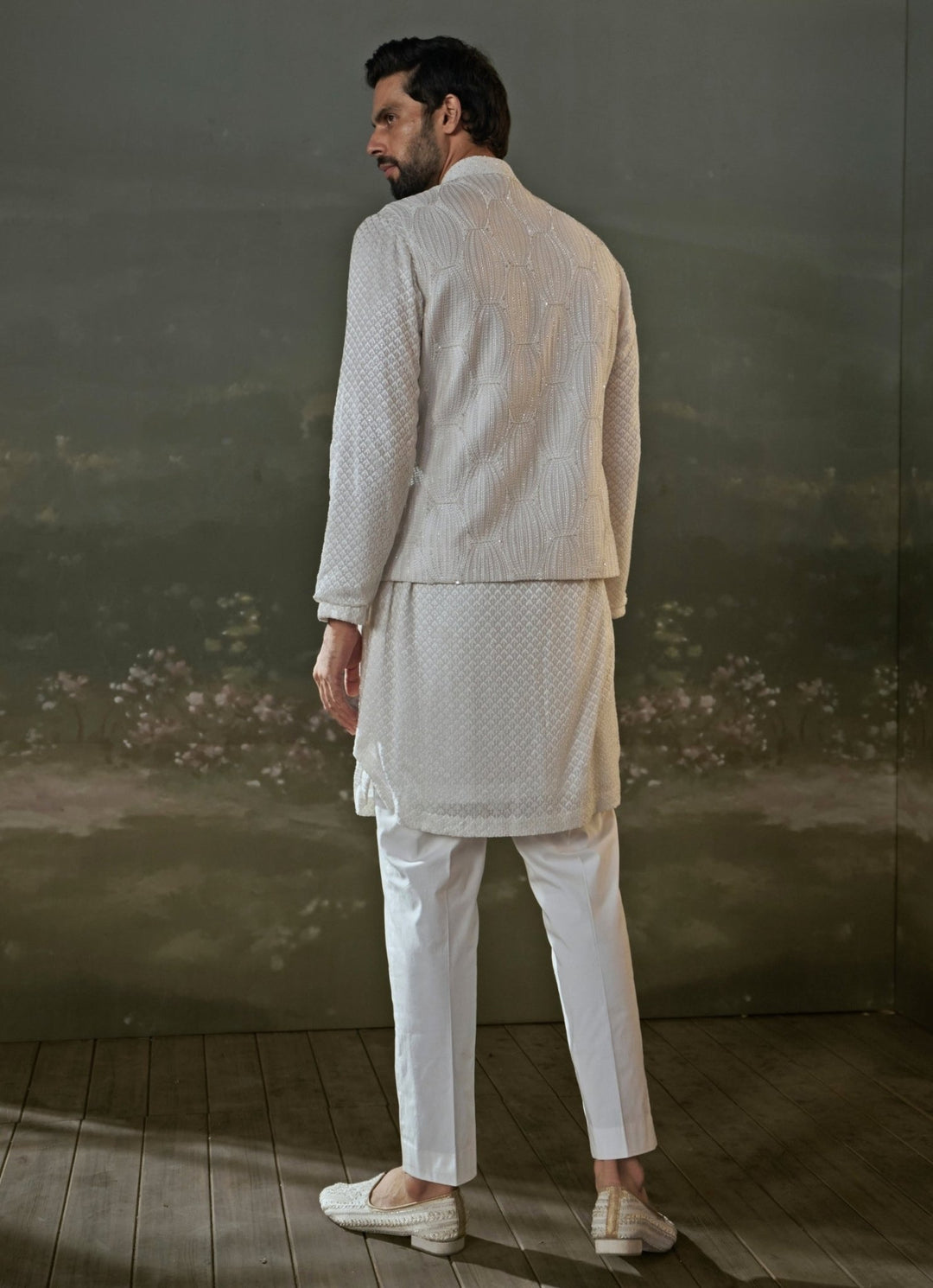 Ivory Raw Silk Nehru Jacket Set Nitika Gujral - Men - Fabilicious Fashion