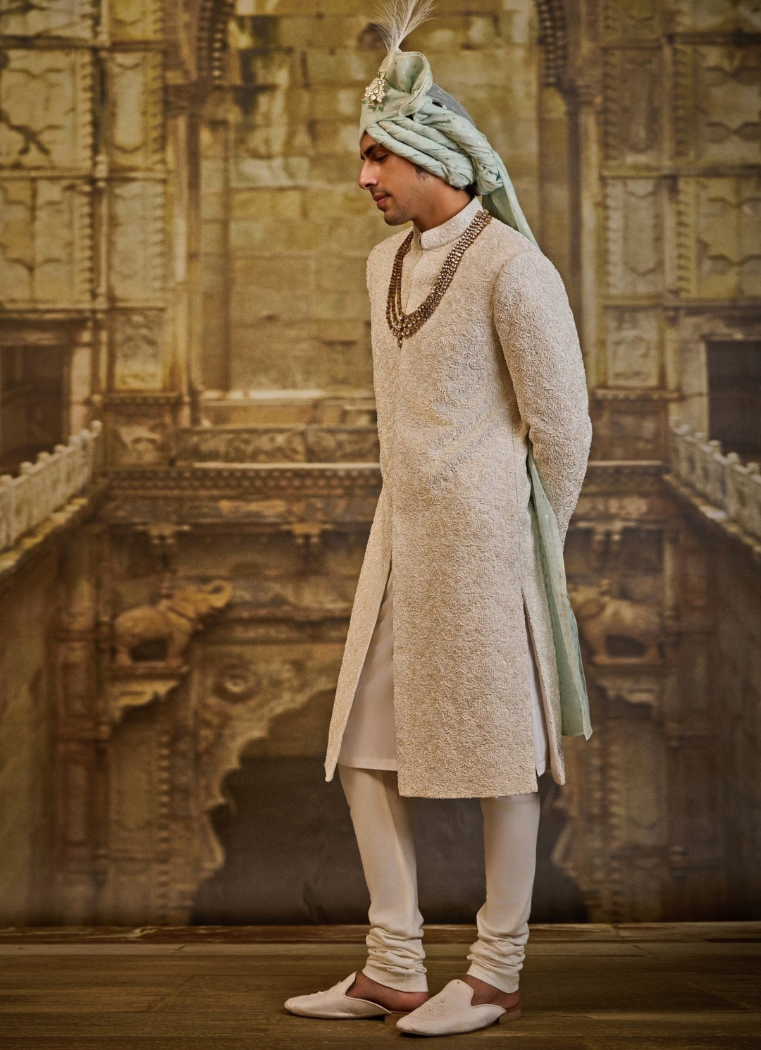 Ivory Raw Silk Sherwani Set Nitika Gujral - Men - Fabilicious Fashion