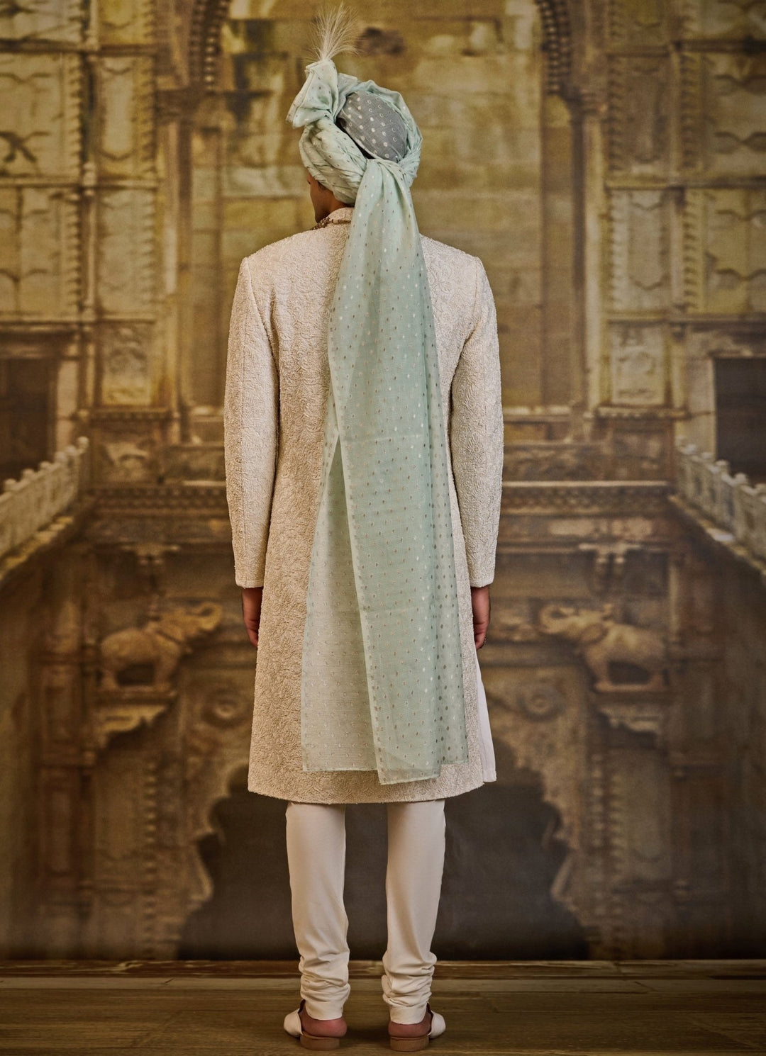 Ivory Raw Silk Sherwani Set Nitika Gujral - Men - Fabilicious Fashion