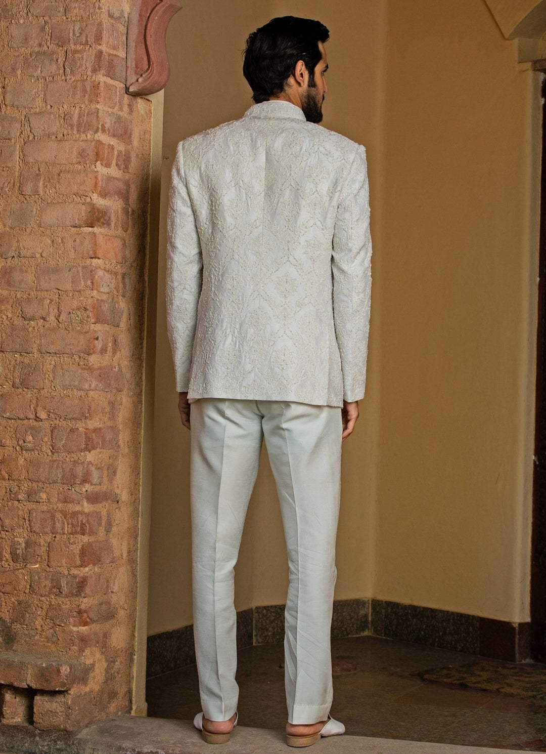 Ivory Raw Silk Short Jacket Set Nitika Gujral - Men - Fabilicious Fashion