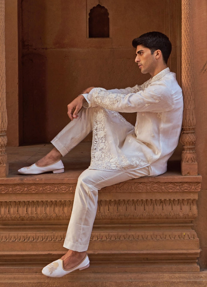 Ivory Resham Embroidered Organza Kurta Set Nidhika Shekhar - Men - Fabilicious Fashion