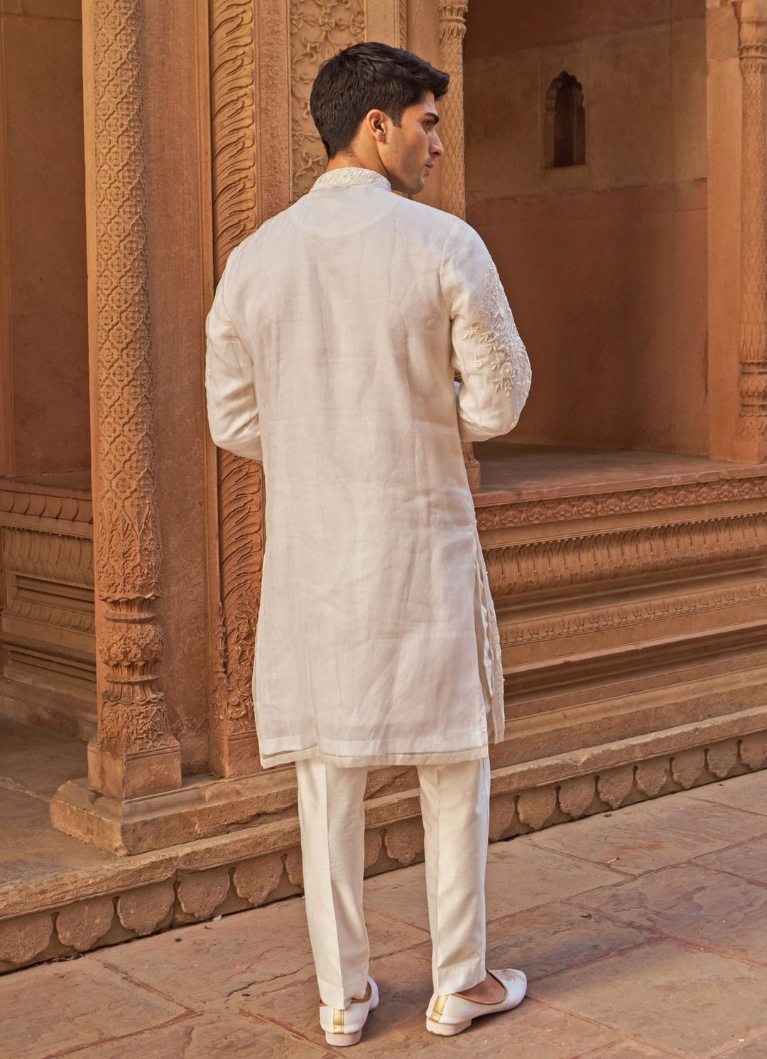 Ivory Resham Embroidered Organza Kurta Set Nidhika Shekhar - Men - Fabilicious Fashion