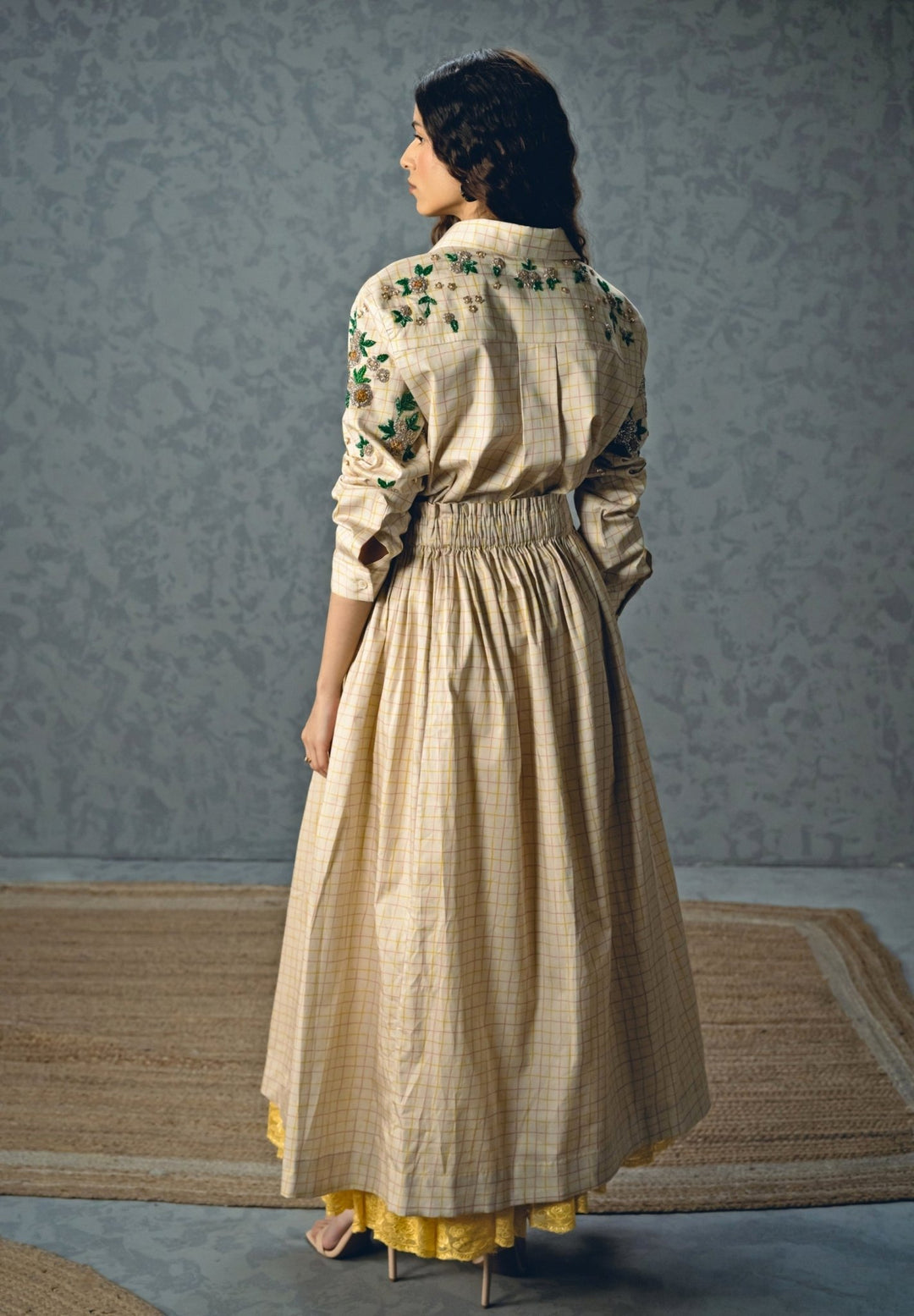 Paulmi and Harsh X Ease Ivory Satin Checked Skirt SetFabilicious Fashion