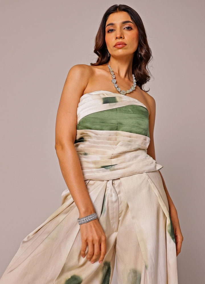 Studio Surbhi Ivory Satin Drape Corset With Pants SetFabilicious Fashion