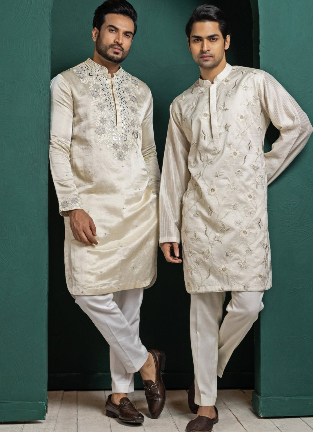 Ivory Satin Embroidered Kurta Pant Set Smriti - Fabilicious Fashion