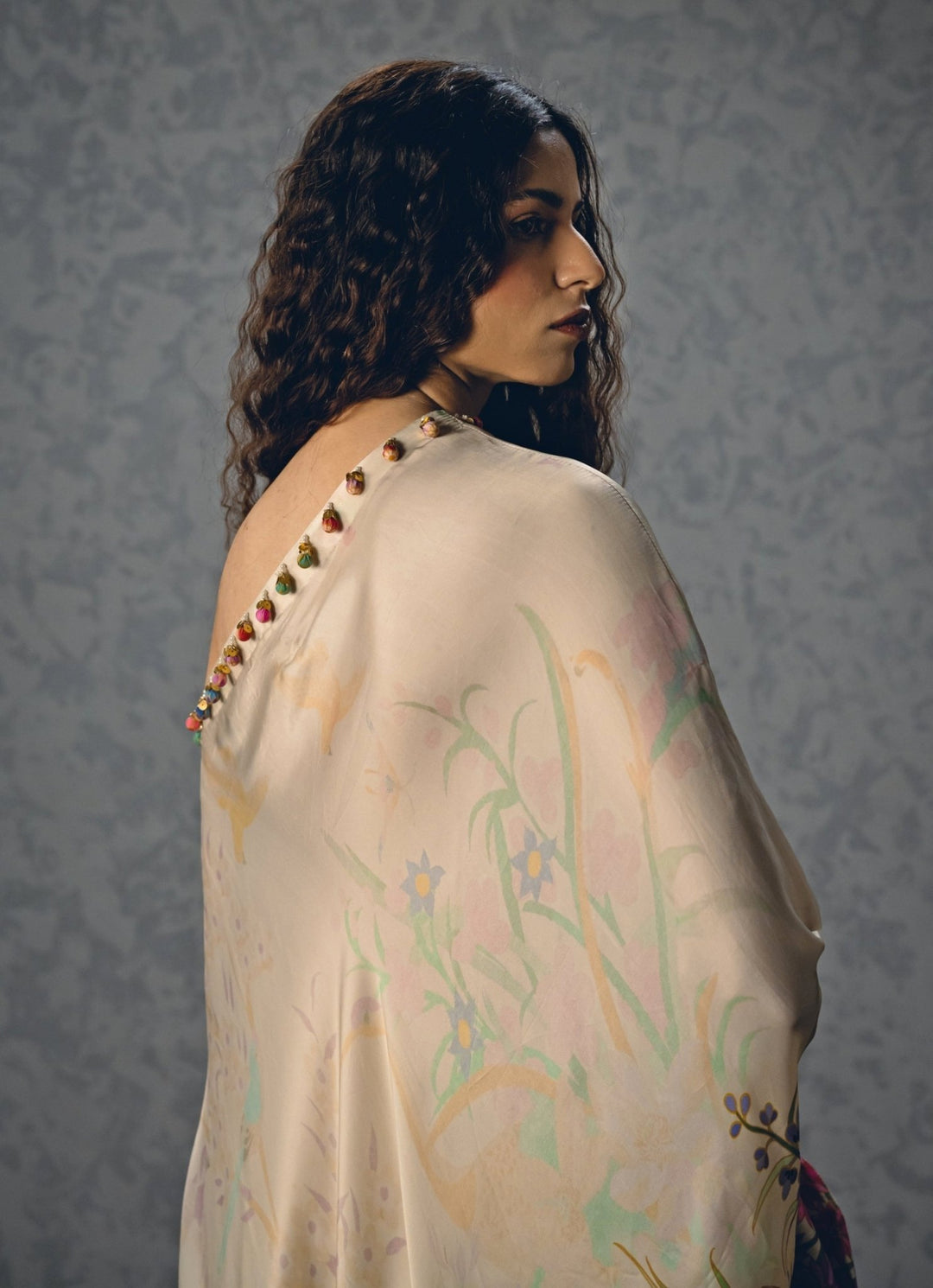 Paulmi and Harsh X Ease Ivory Satin One Shoulder Printed Dress And Pants SetFabilicious Fashion