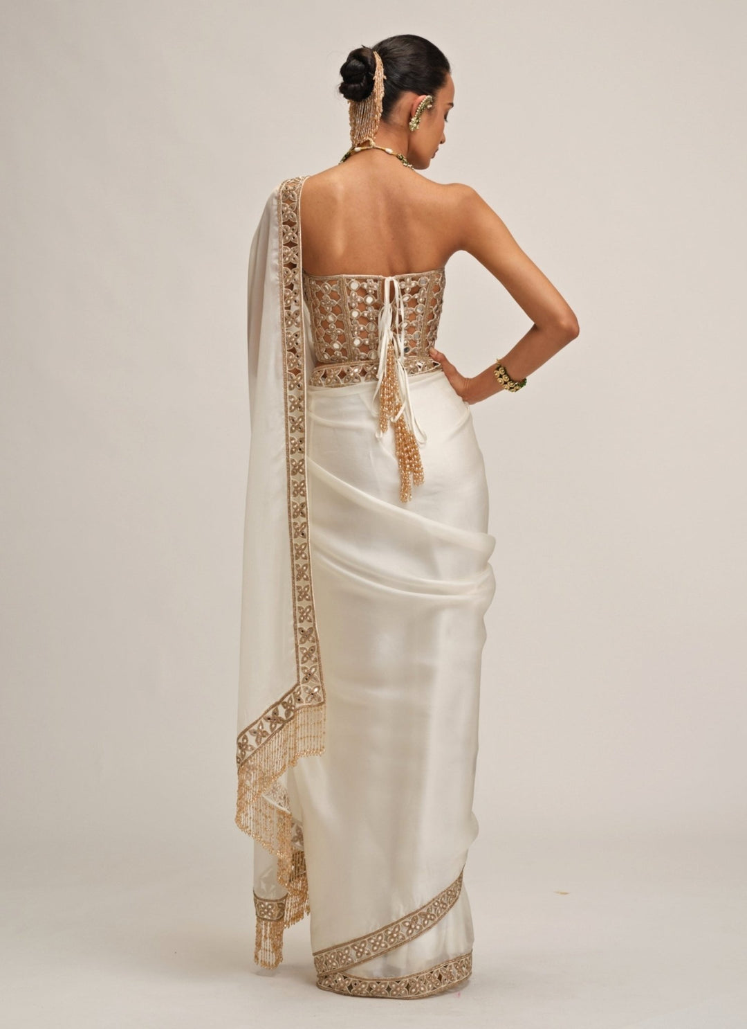 Vvani by Vani Vats Ivory Satin Organza Saree With Corset BlouseFabilicious Fashion