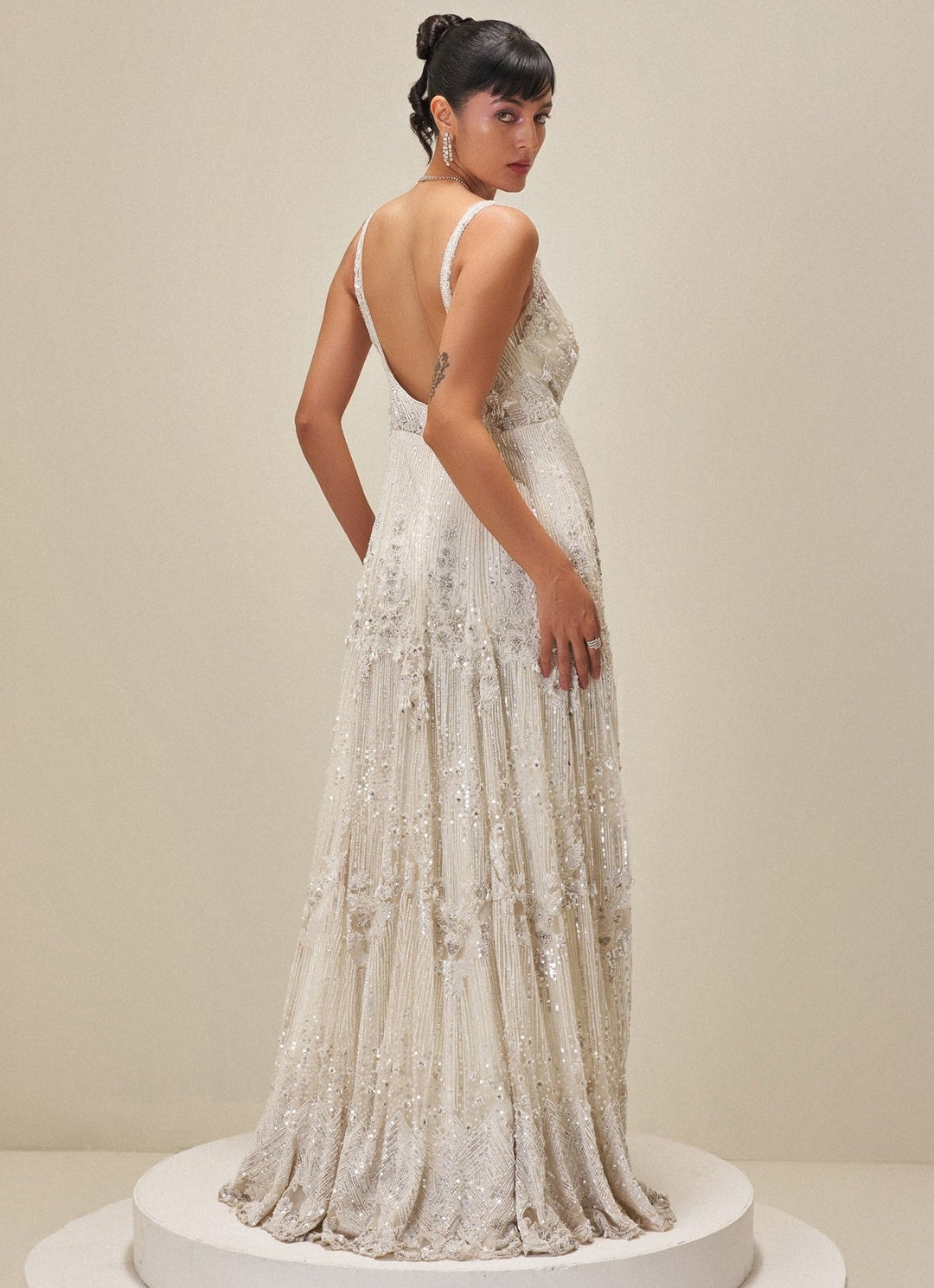 Ivory Sequin Embroidered Bridal Gown Angad Singh - Fabilicious Fashion