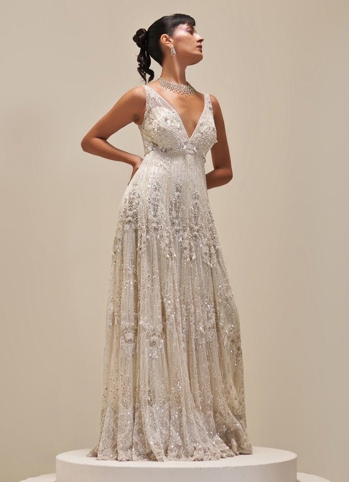 Ivory Sequin Embroidered Bridal Gown Angad Singh - Fabilicious Fashion