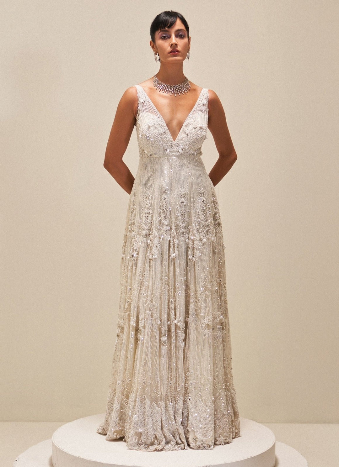 Ivory Sequin Embroidered Bridal Gown Angad Singh - Fabilicious Fashion