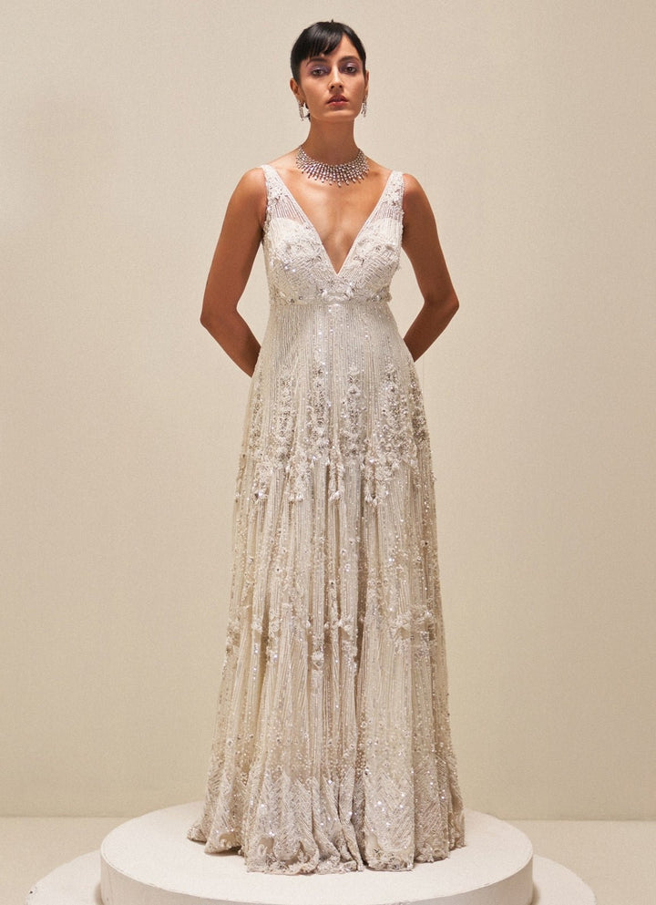 Ivory Sequin Embroidered Bridal Gown Angad Singh - Fabilicious Fashion
