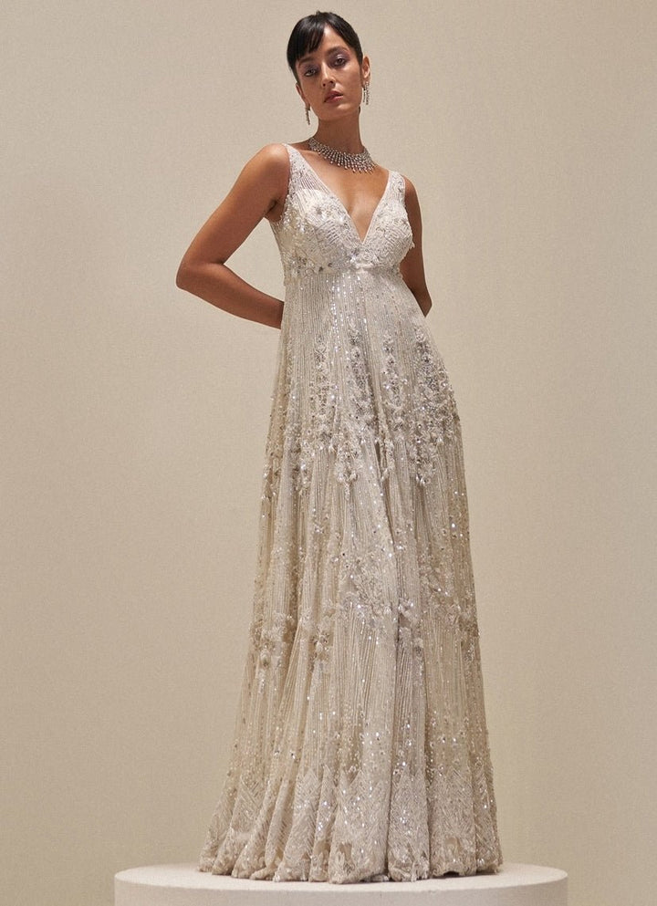 Ivory Sequin Embroidered Bridal Gown Angad Singh - Fabilicious Fashion