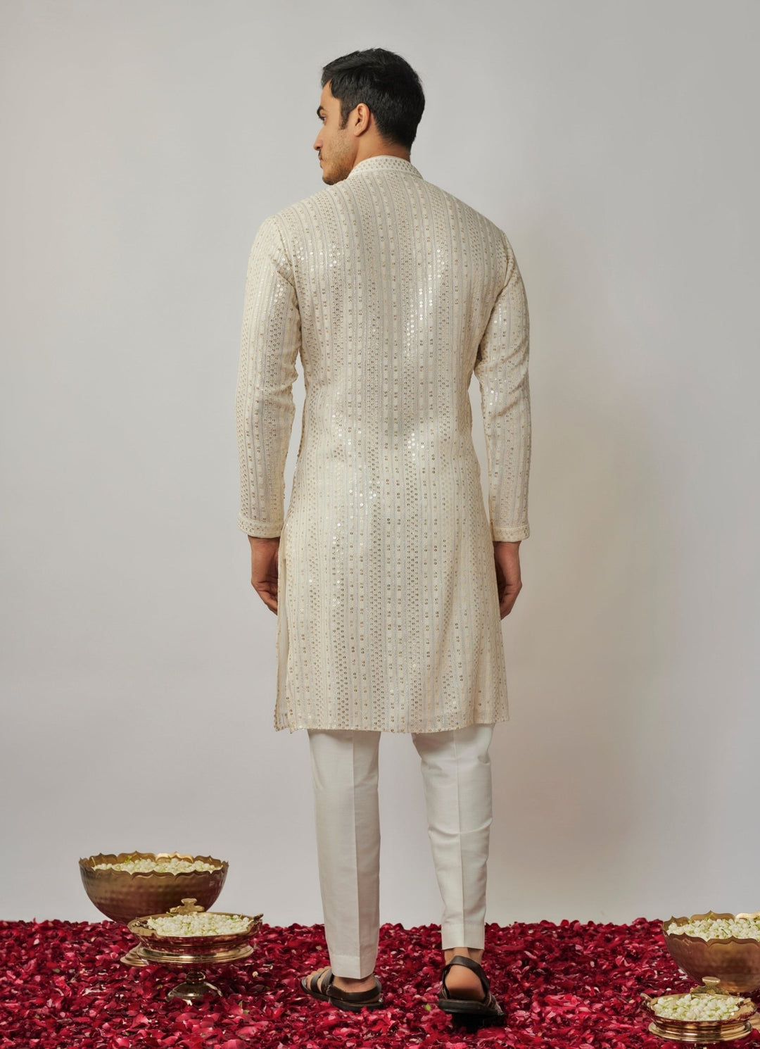 Ivory Sequin Embroidered Kurta and Pant Set Renee Label - Men - Fabilicious Fashion