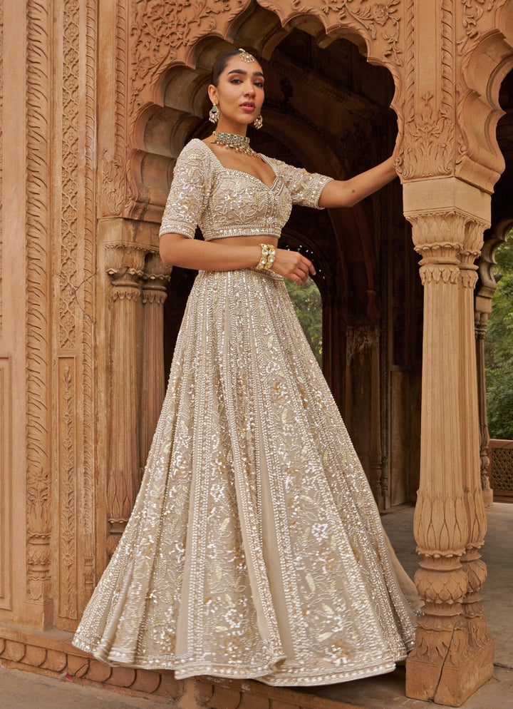 Ivory Sequin Embroidered Organza Lehenga Set Nidhika Shekhar - Fabilicious Fashion