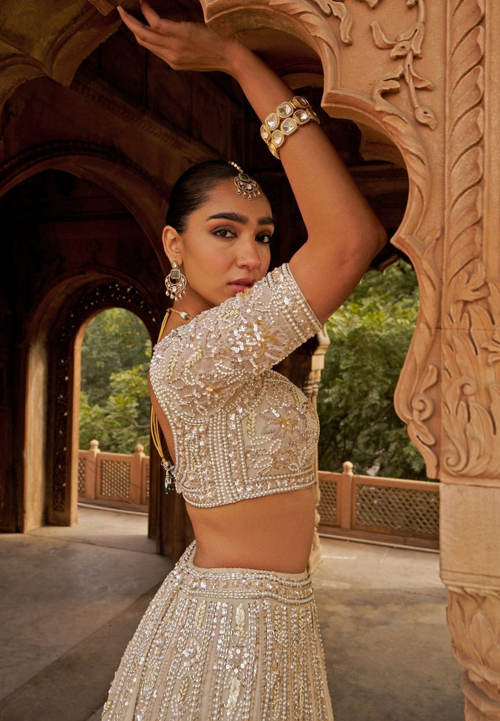 Ivory Sequin Embroidered Organza Lehenga Set Nidhika Shekhar - Fabilicious Fashion