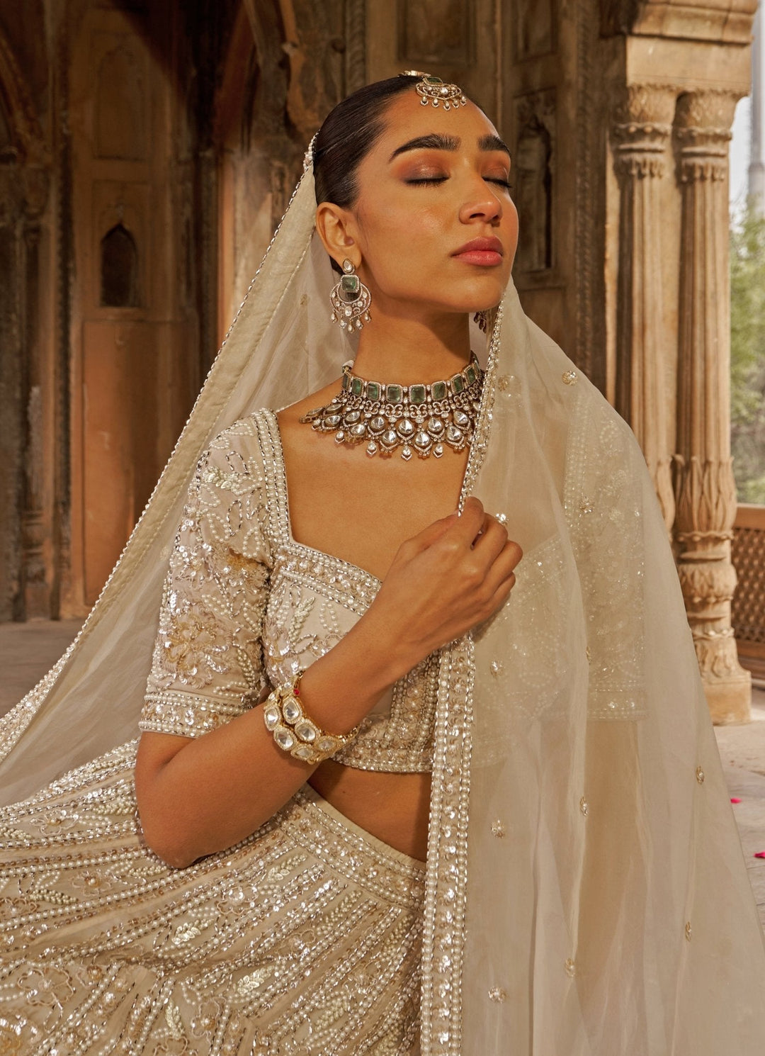 Ivory Sequin Embroidered Organza Lehenga Set Nidhika Shekhar - Fabilicious Fashion