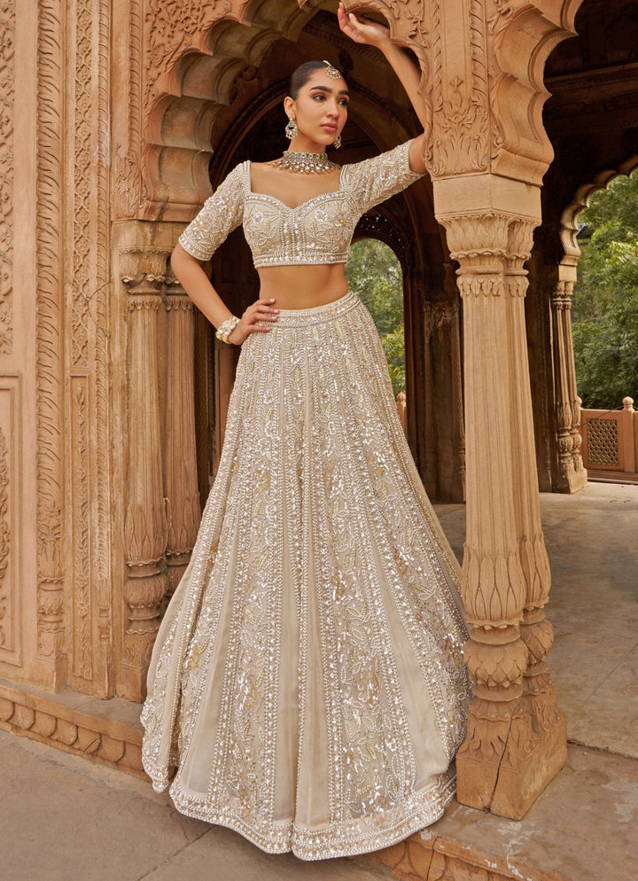 Ivory Sequin Embroidered Organza Lehenga Set Nidhika Shekhar - Fabilicious Fashion
