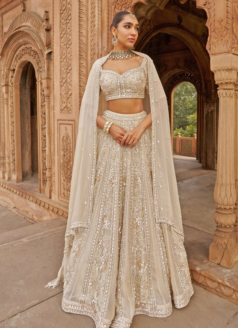 Ivory Sequin Embroidered Organza Lehenga Set Nidhika Shekhar - Fabilicious Fashion