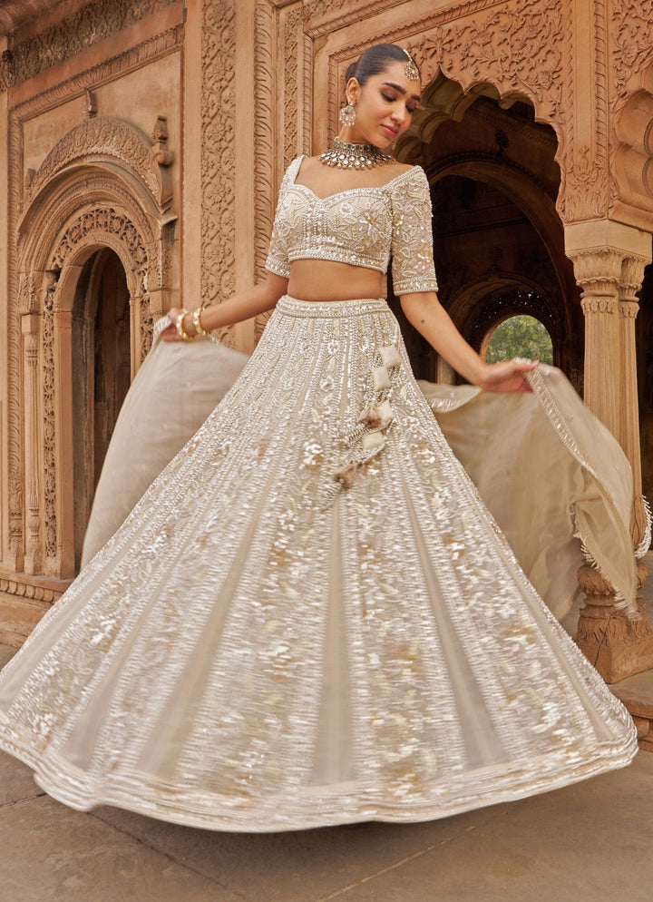 Ivory Sequin Embroidered Organza Lehenga Set Nidhika Shekhar - Fabilicious Fashion