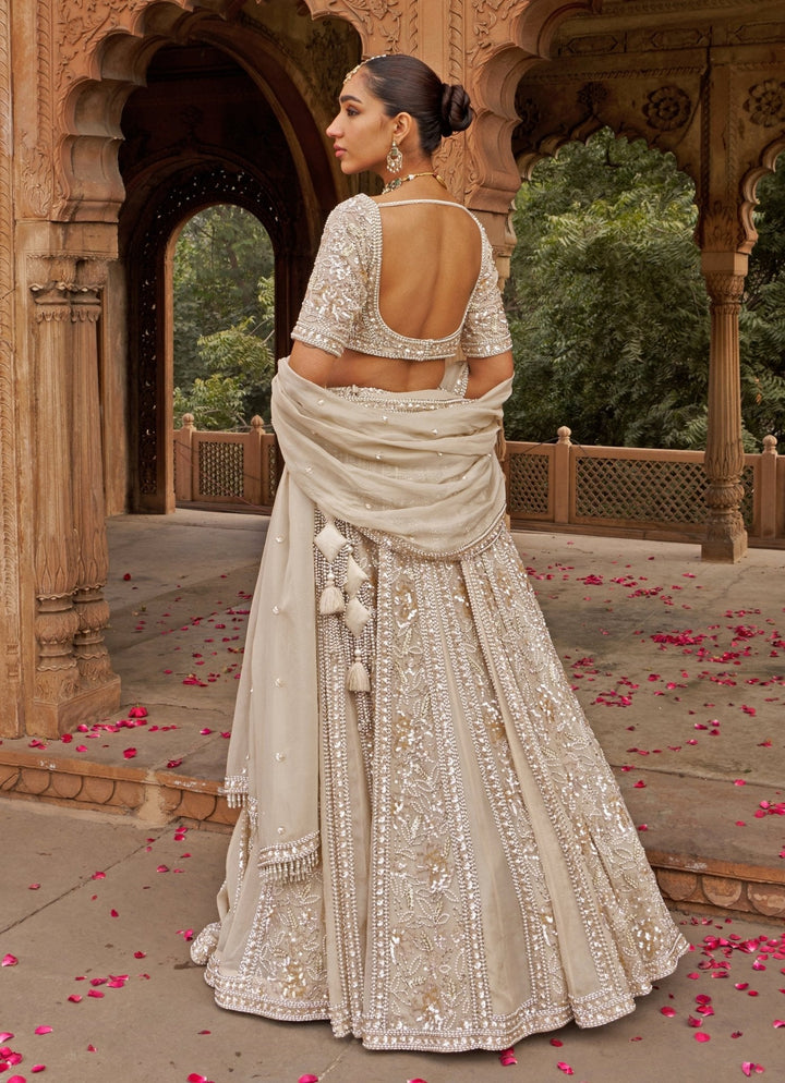 Ivory Sequin Embroidered Organza Lehenga Set Nidhika Shekhar - Fabilicious Fashion