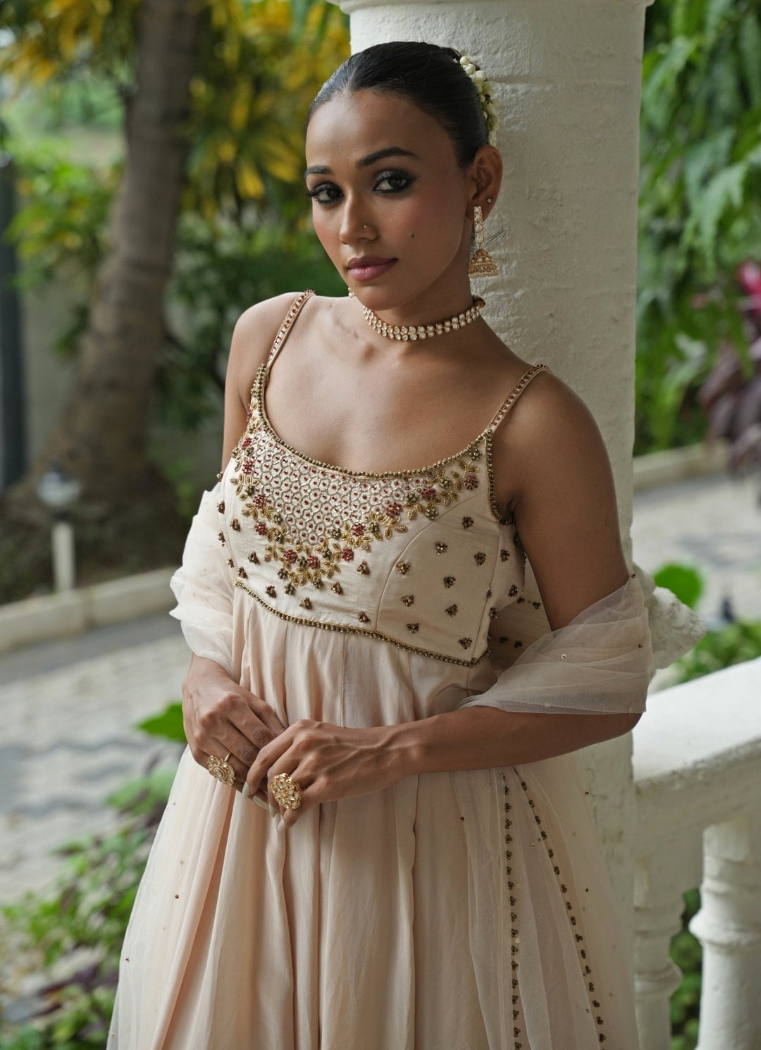 Ivory Silk Anarkali Set With Sharara Enamour by Radha - Fabilicious Fashion