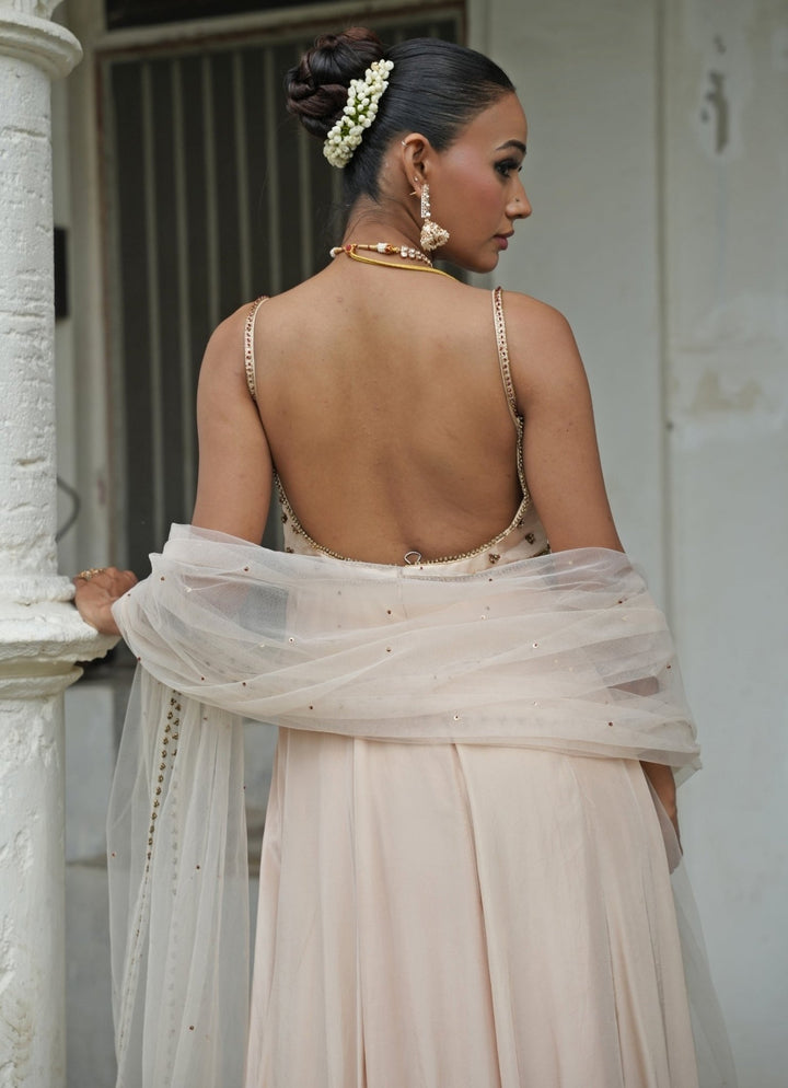 Ivory Silk Anarkali Set With Sharara Enamour by Radha - Fabilicious Fashion