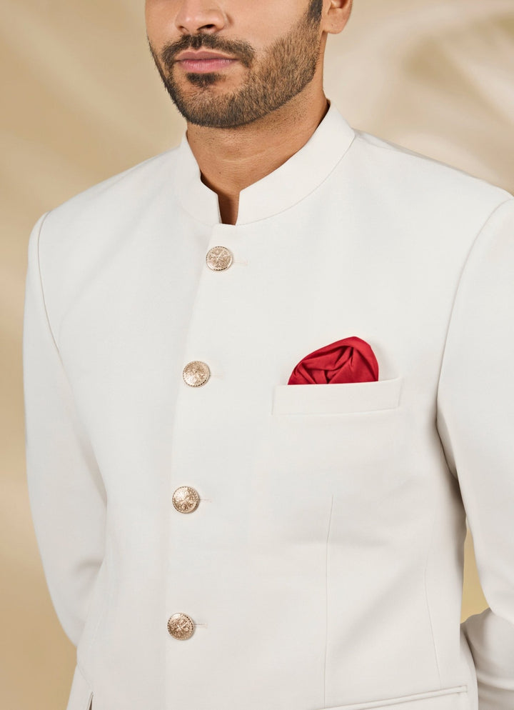 Ivory Silk Bandhgala Set Manish Nagdeo - Fabilicious Fashion
