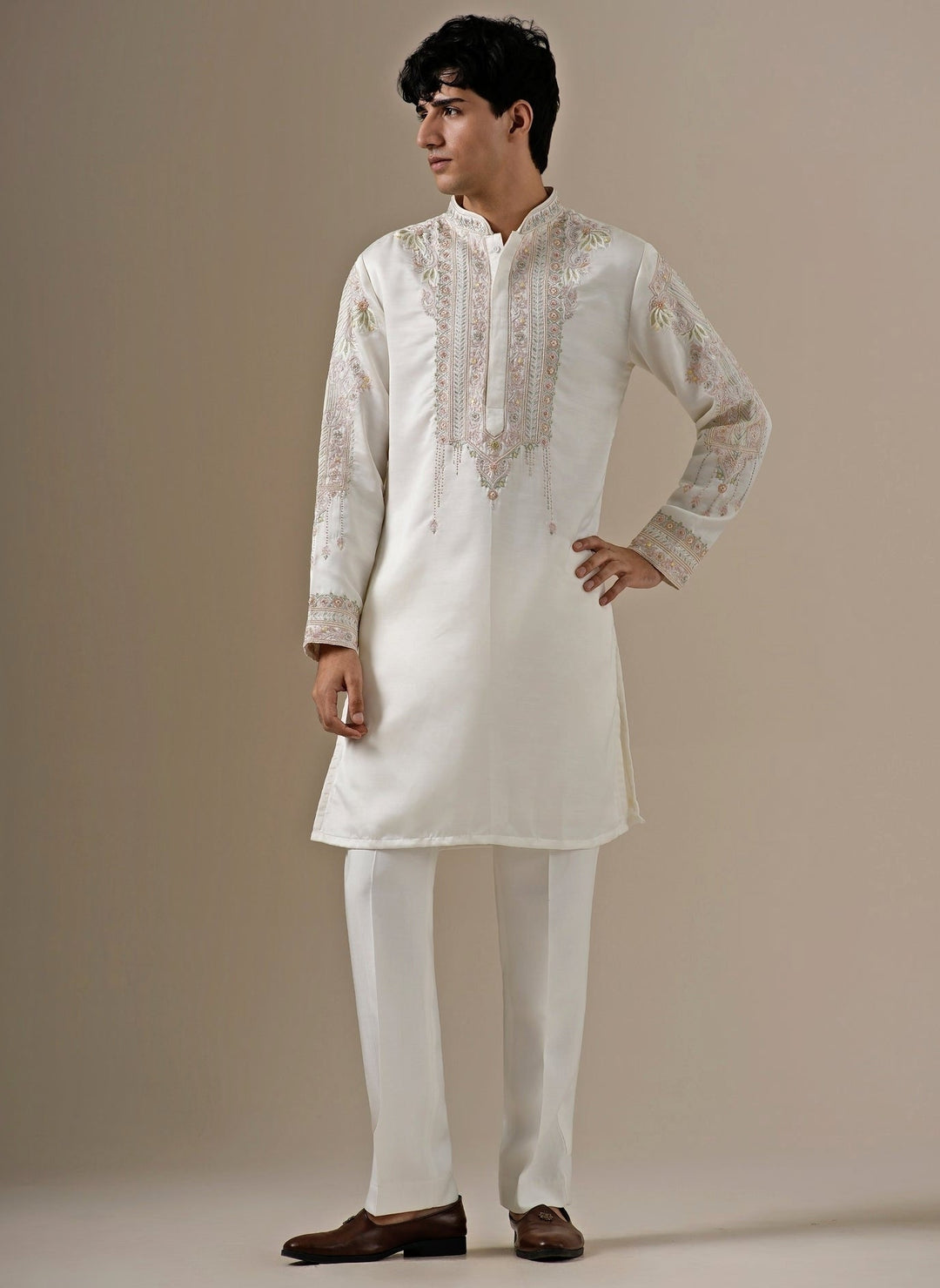 Darzi House Ivory Silk Blend Kurta Pants SetFabilicious Fashion