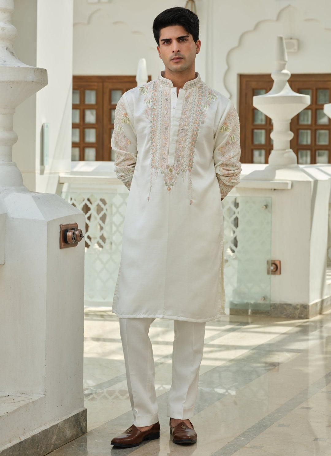 Darzi House Ivory Silk Blend Kurta Pants SetFabilicious Fashion
