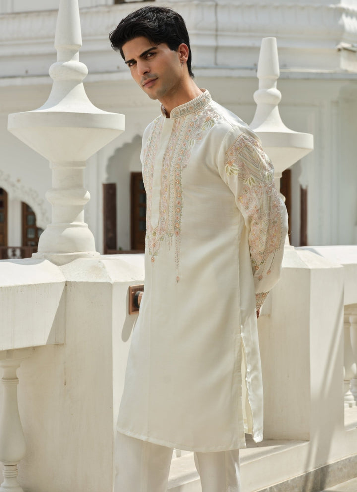Darzi House Ivory Silk Blend Kurta Pants SetFabilicious Fashion