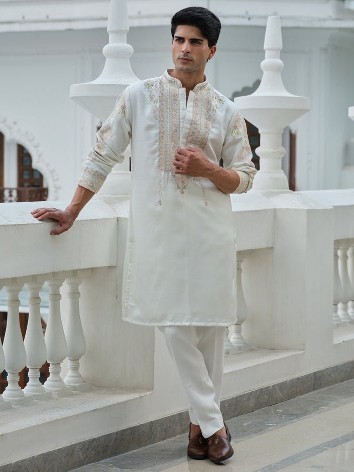 Darzi House Ivory Silk Blend Kurta Pants SetFabilicious Fashion