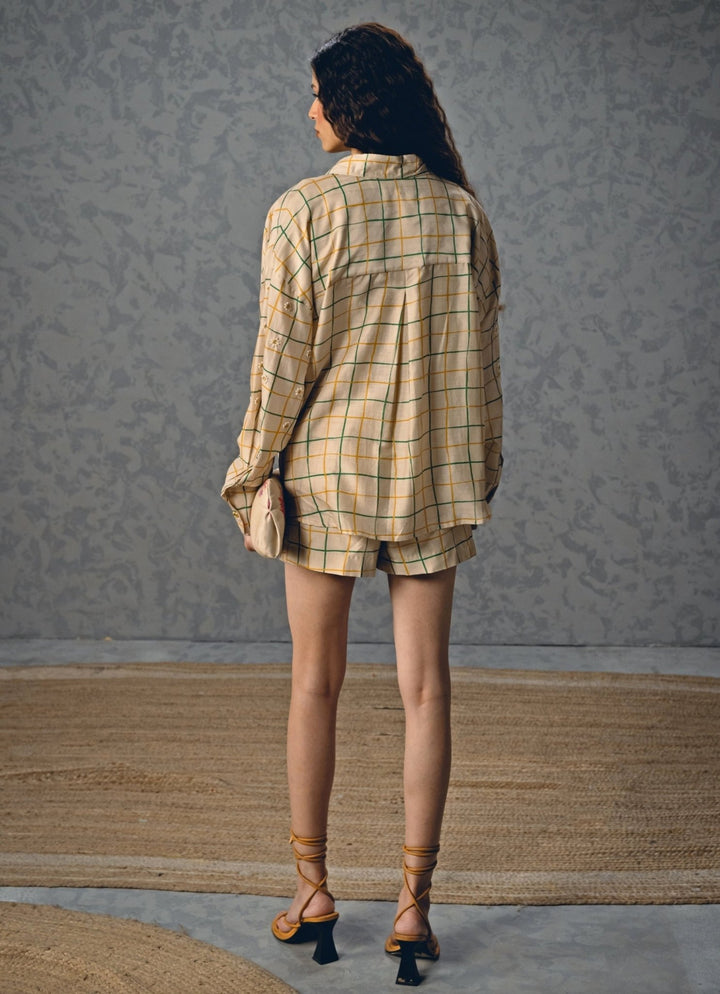 Ivory Silk Checked Shorts Co Ord Set Paulmi and Harsh X Ease - Fabilicious Fashion