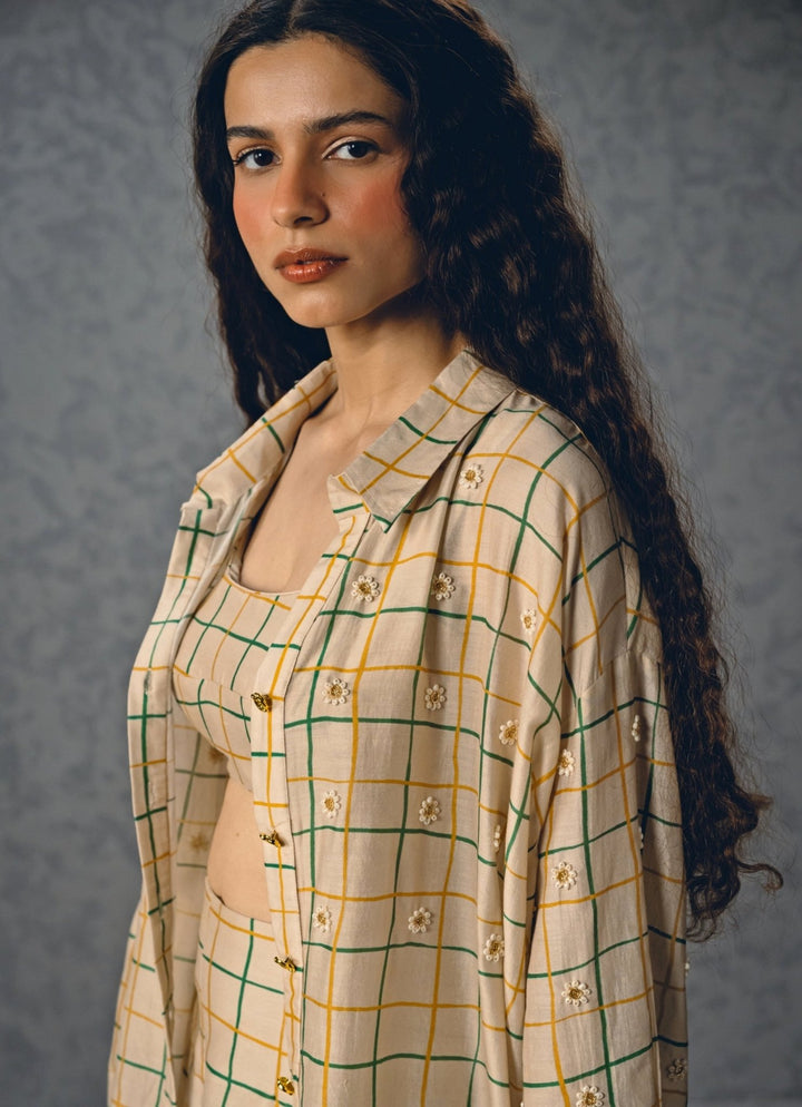 Ivory Silk Checked Shorts Co Ord Set Paulmi and Harsh X Ease - Fabilicious Fashion