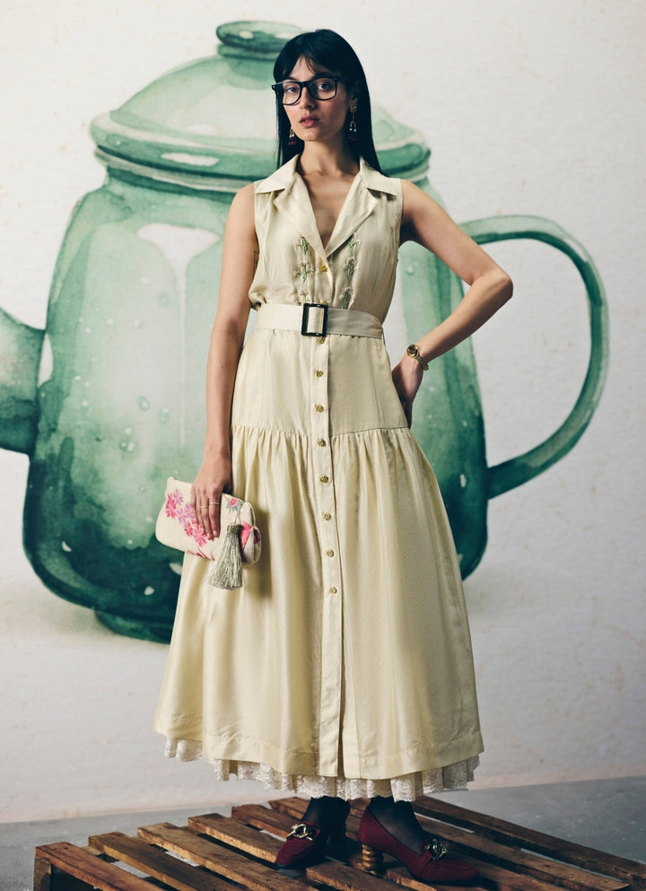 Ivory Silk Collared Dress Paulmi and Harsh X Ease - Fabilicious Fashion