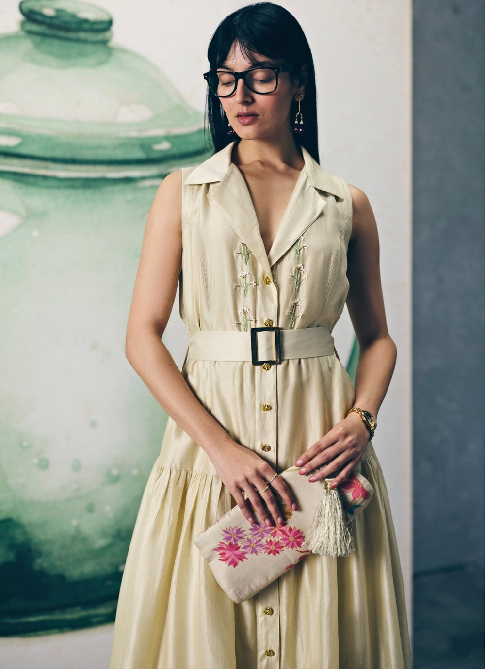 Ivory Silk Collared Dress Paulmi and Harsh X Ease - Fabilicious Fashion