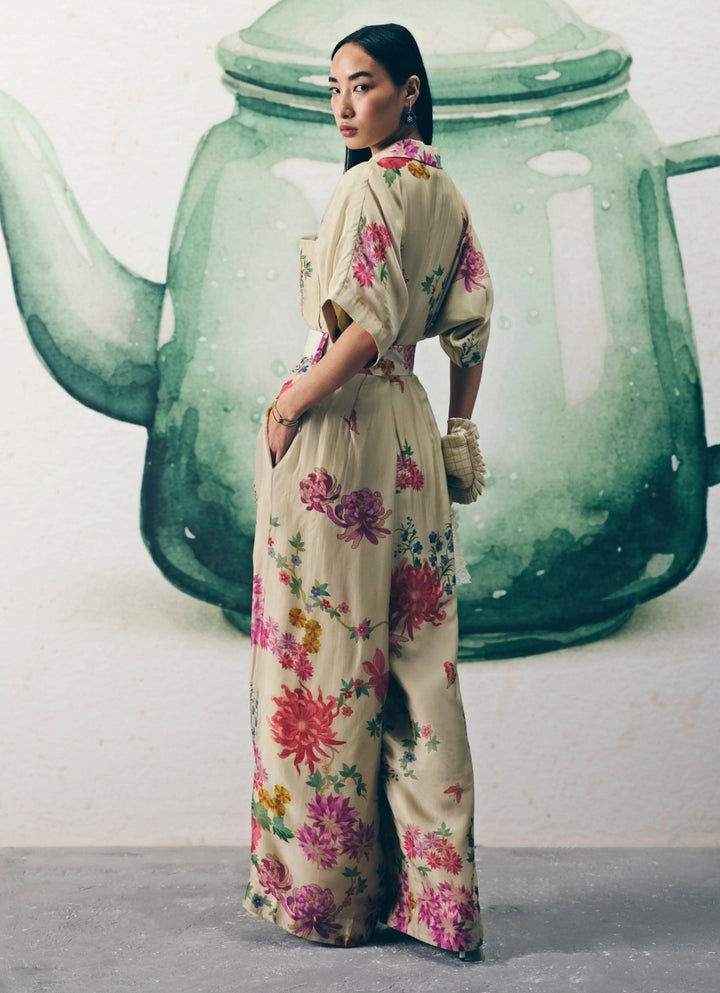 Ivory Silk Collared Jumpsuit Paulmi and Harsh X Ease - Fabilicious Fashion
