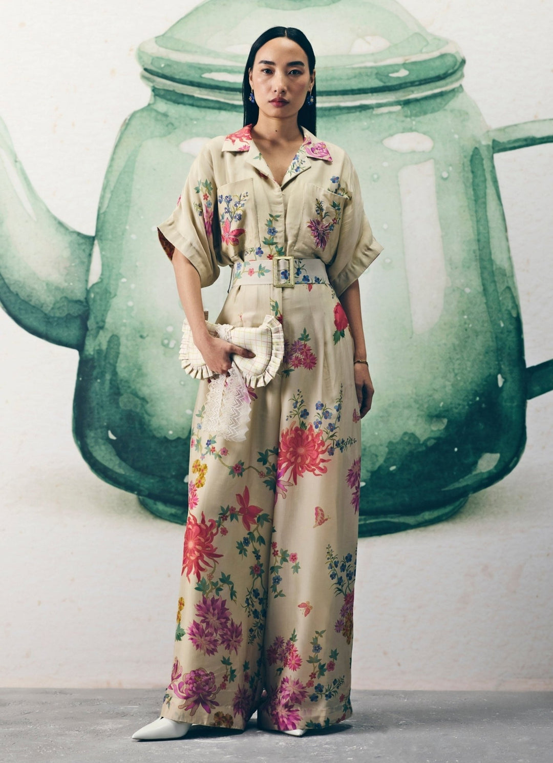 Ivory Silk Collared Jumpsuit Paulmi and Harsh X Ease - Fabilicious Fashion