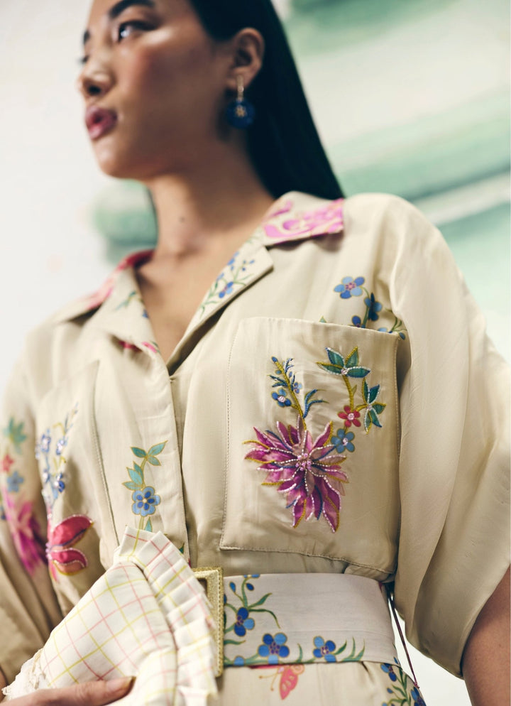 Ivory Silk Collared Jumpsuit Paulmi and Harsh X Ease - Fabilicious Fashion