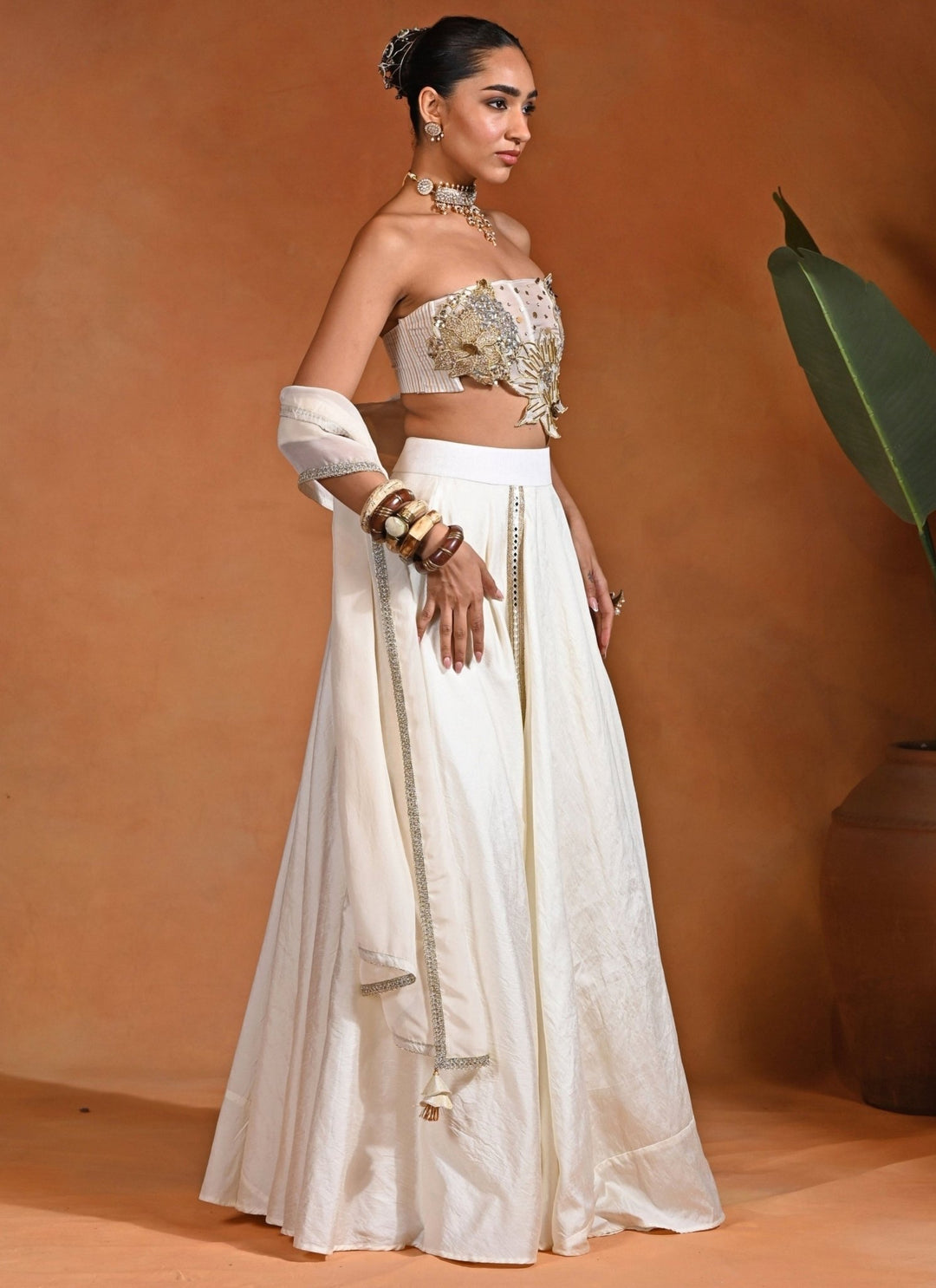 Rishi and Vibhuti Ivory Silk Corset Lehenga SetFabilicious Fashion
