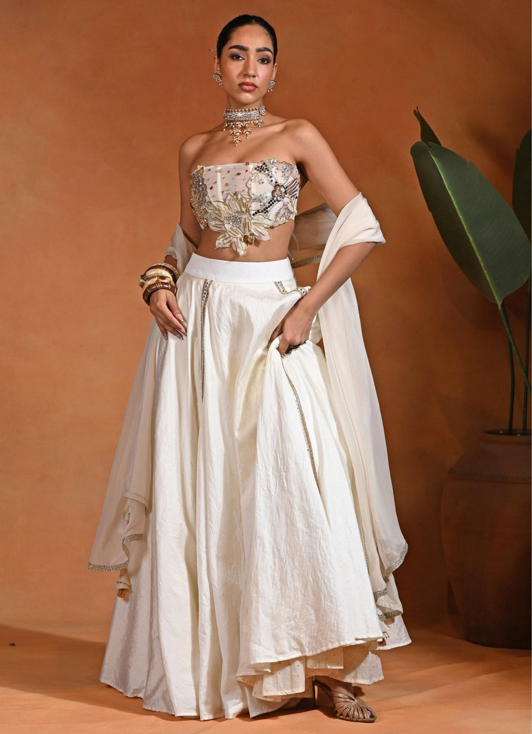 Rishi and Vibhuti Ivory Silk Corset Lehenga SetFabilicious Fashion