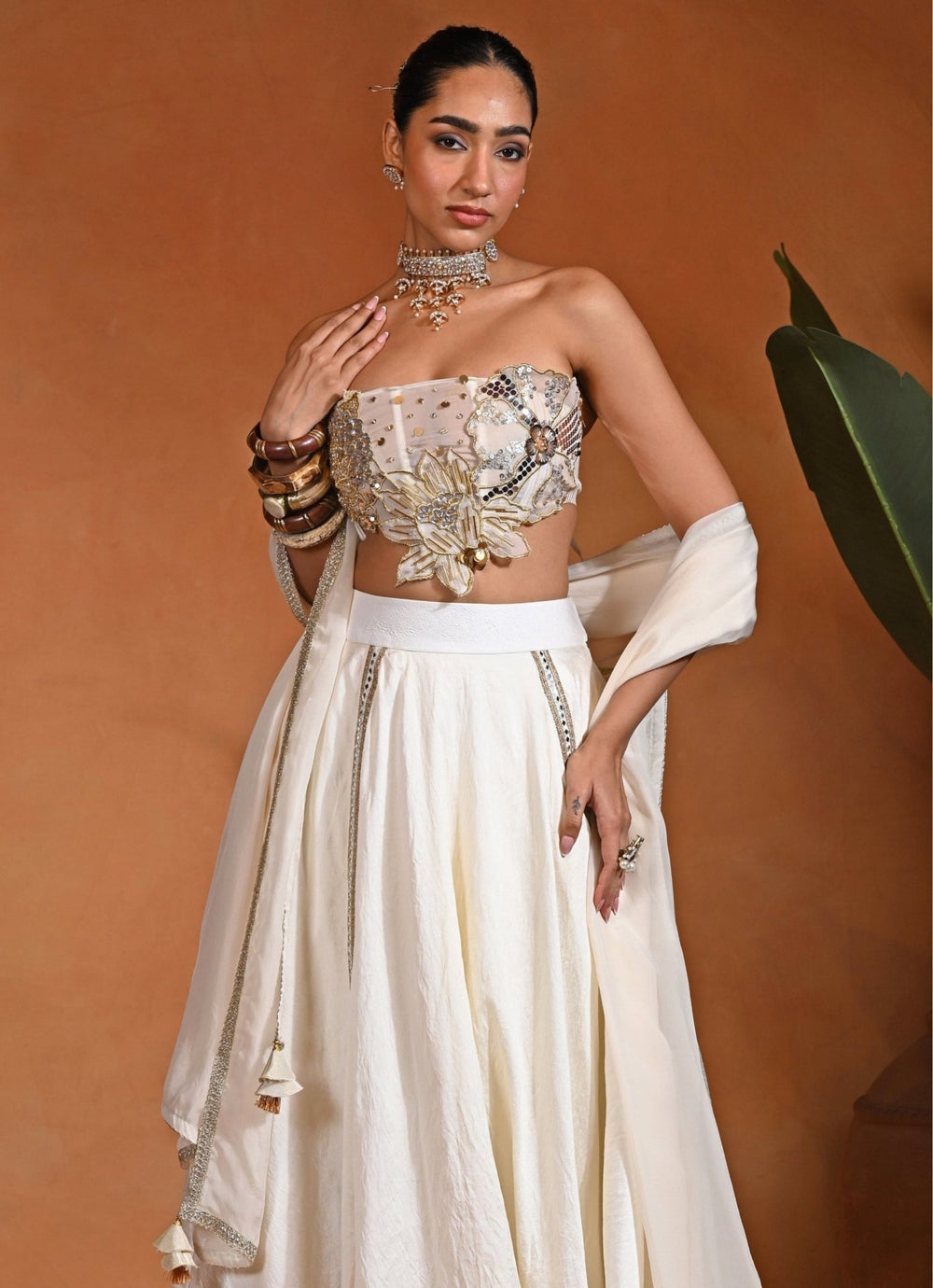 Rishi and Vibhuti Ivory Silk Corset Lehenga SetFabilicious Fashion