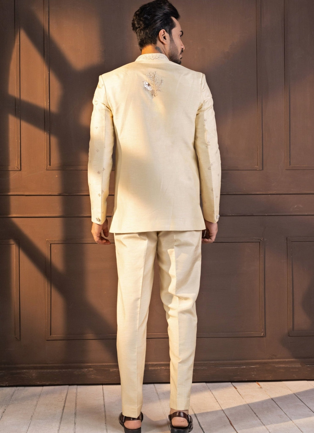 Ivory Silk Embroidered Bandhgala Smriti - Fabilicious Fashion