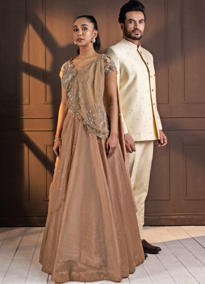 Ivory Silk Embroidered Bandhgala Smriti - Fabilicious Fashion