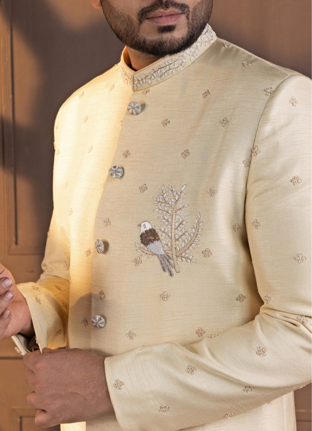 Ivory Silk Embroidered Bandhgala Smriti - Fabilicious Fashion