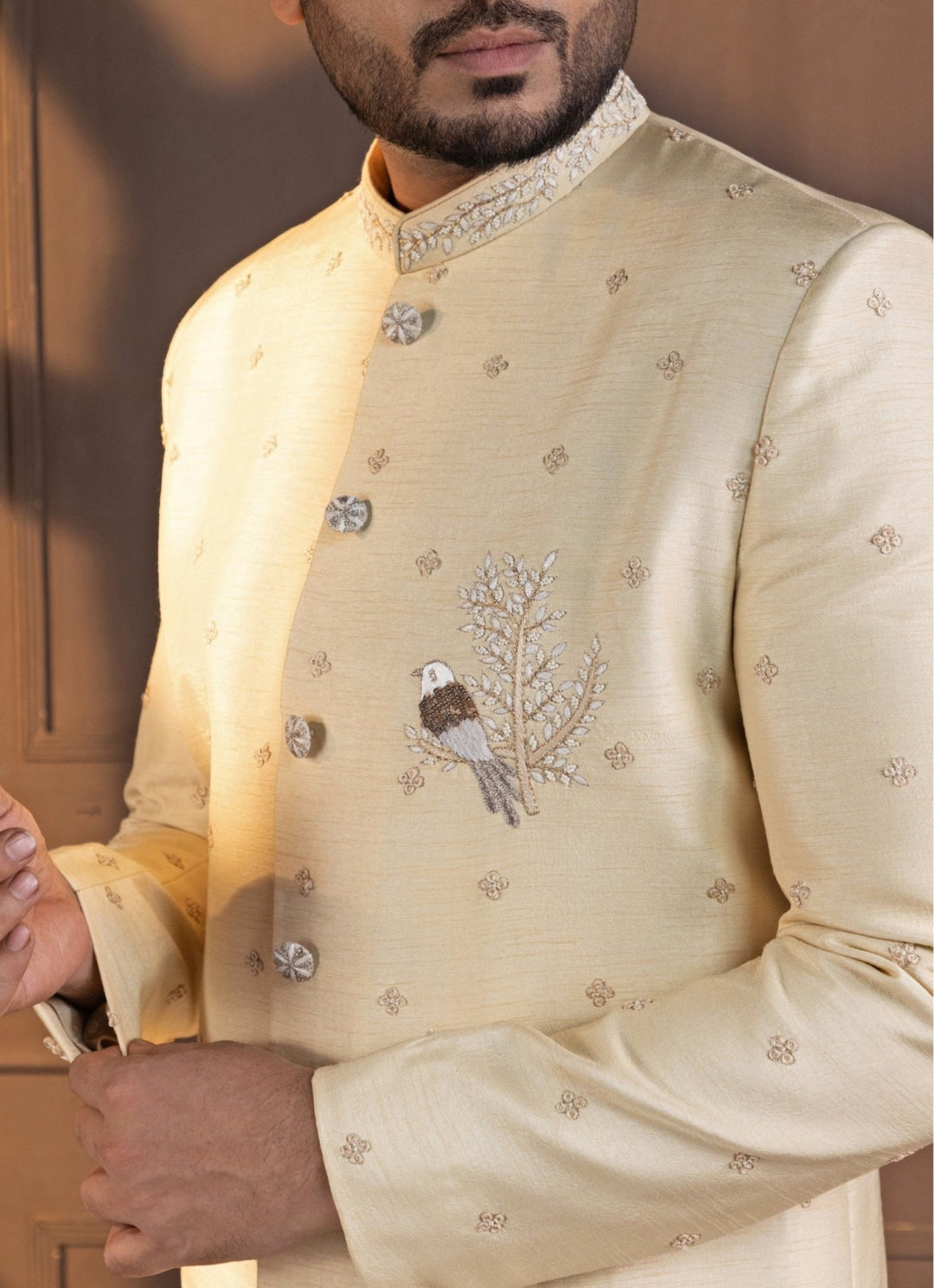 Ivory Silk Embroidered Bandhgala Smriti - Fabilicious Fashion