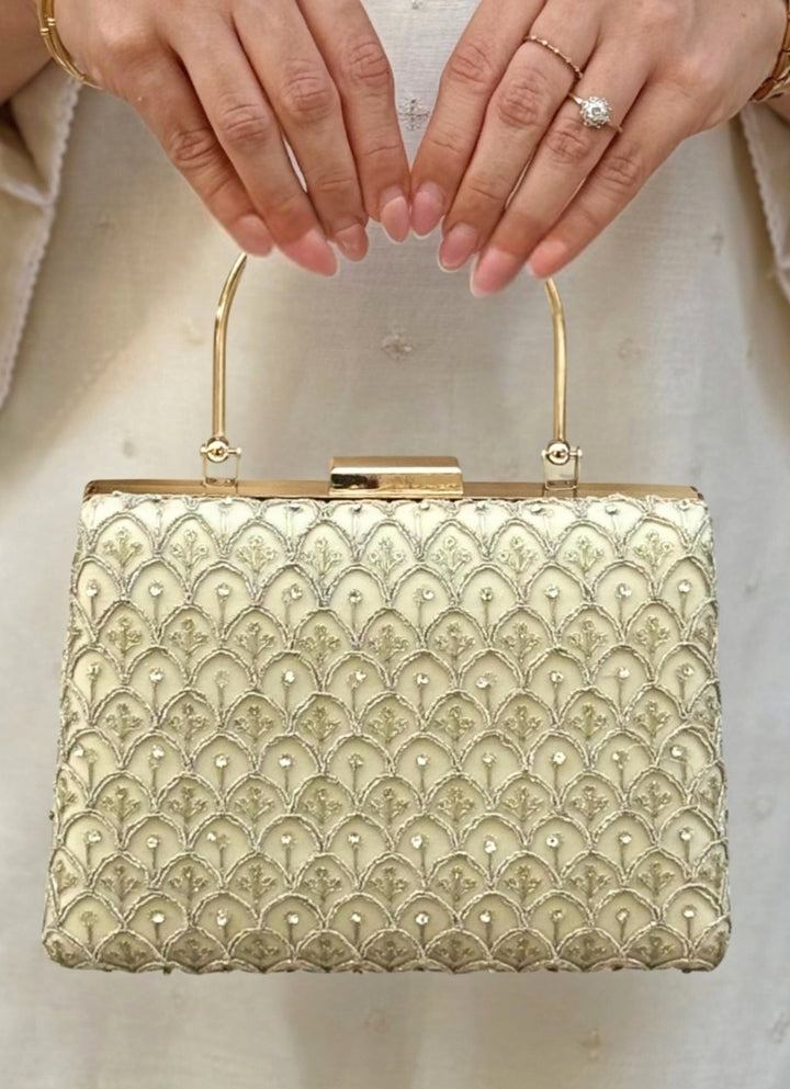 Ivory Silk Embroidered Clutch Amyra - Fabilicious Fashion