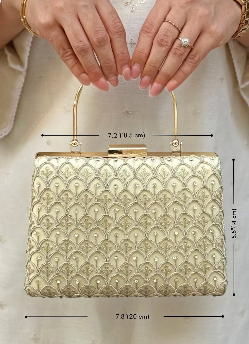 Ivory Silk Embroidered Clutch Amyra - Fabilicious Fashion