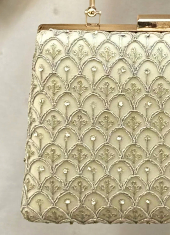 Ivory Silk Embroidered Clutch Amyra - Fabilicious Fashion