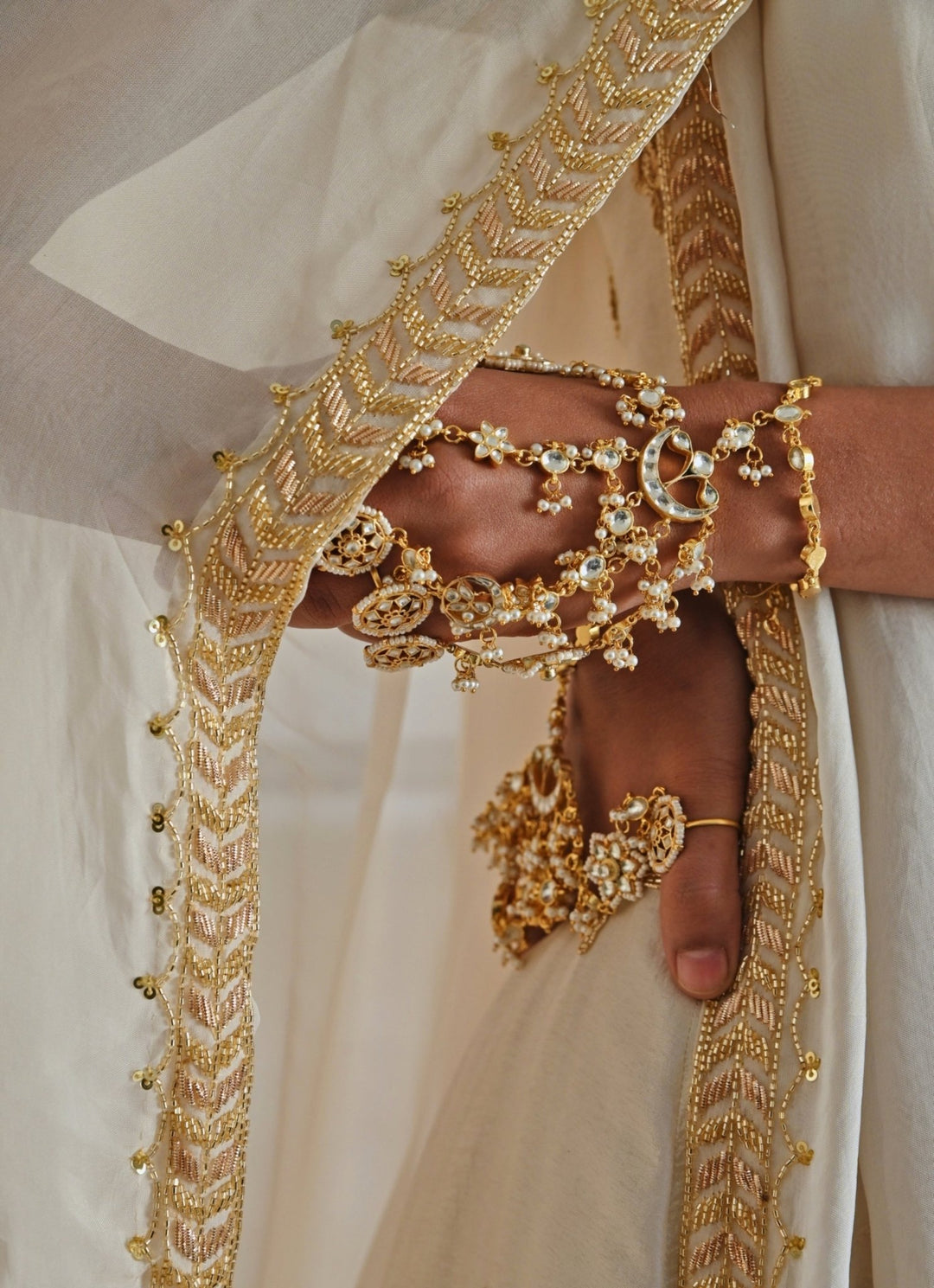 Ivory Silk Floral Embroidered Anarkali With Dupatta Ease - Fabilicious Fashion