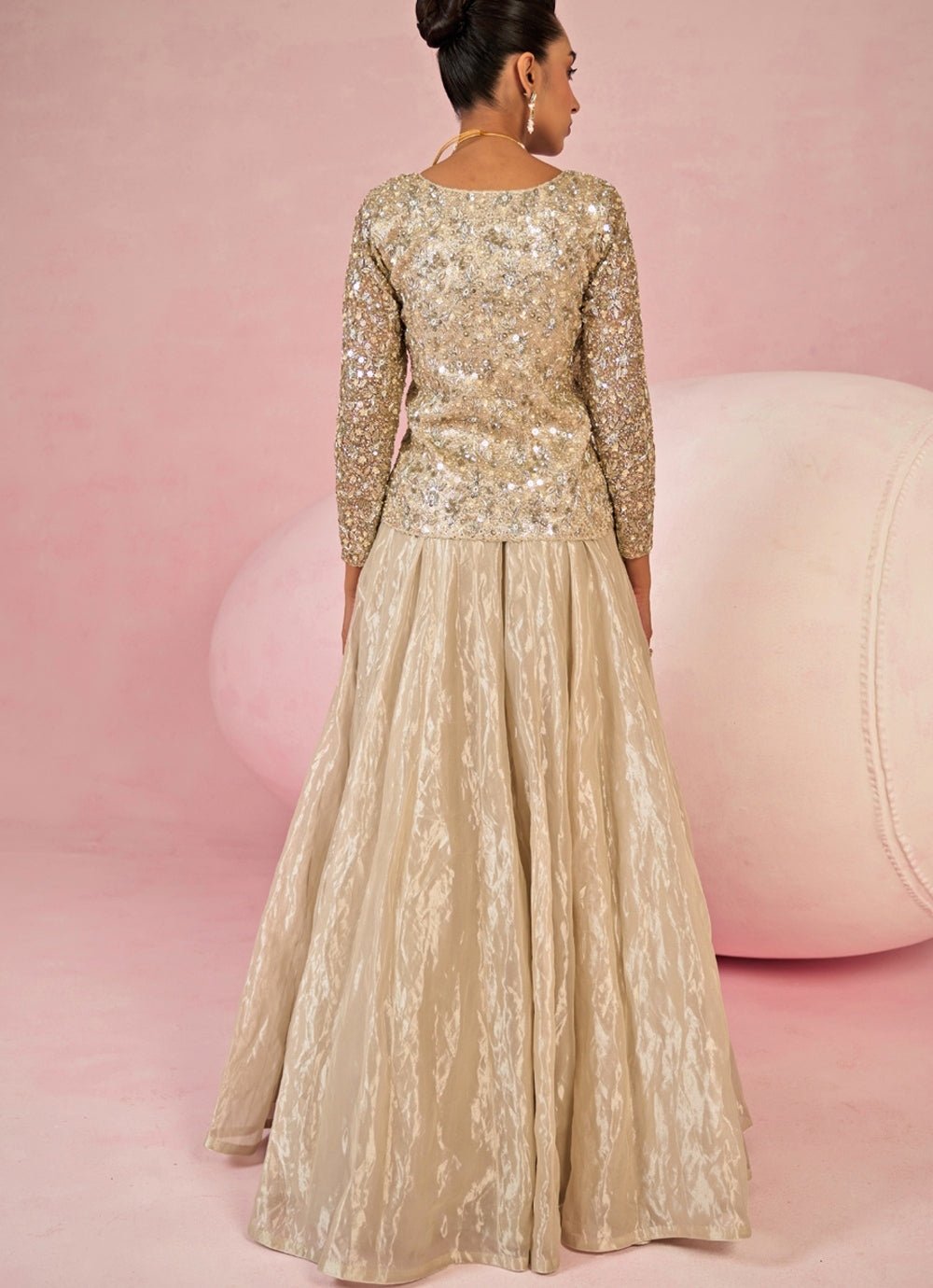 Ivory Silk Jacket Sharara Set Prevasu - Fabilicious Fashion